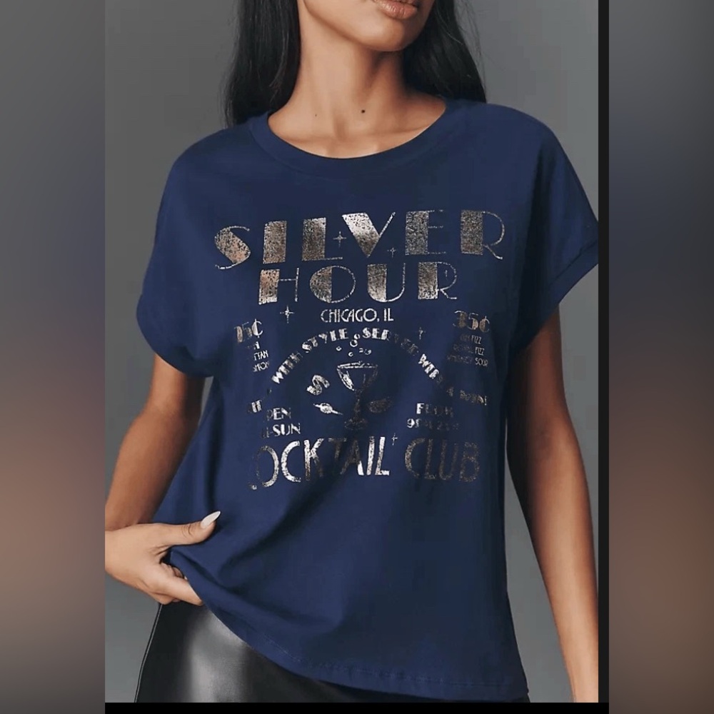 Anthropologie NWOT Silver Hour Graphic T-Shirt with capped sleeve - Women’s L